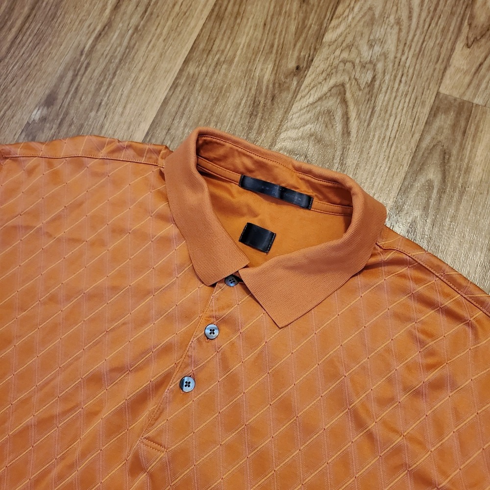 Tiger Woods Golf Polo Shirt Men XL Orange Harlequin Pattern‎ Performance Stretch